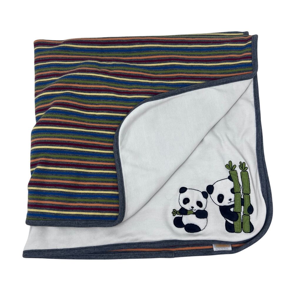 Gymboree Blanket Panda Bamboo‎ Stripes Reversible Cotton Baby Throw 2007